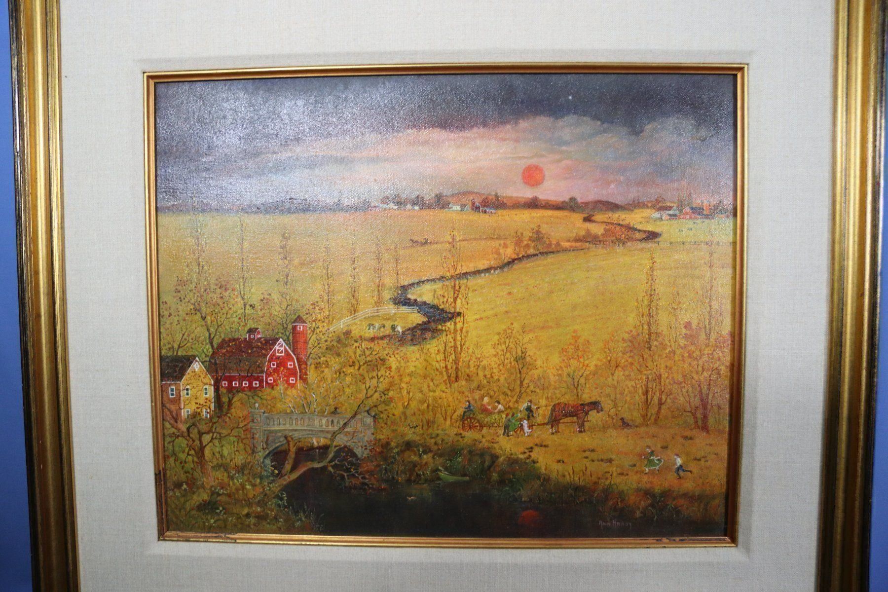 Dipinti: Ann Hardy, Gemälde "Heuwagenfahrt", feinste Malerei. – Usato da Zug venduto da Kunst-Fundgrube 1