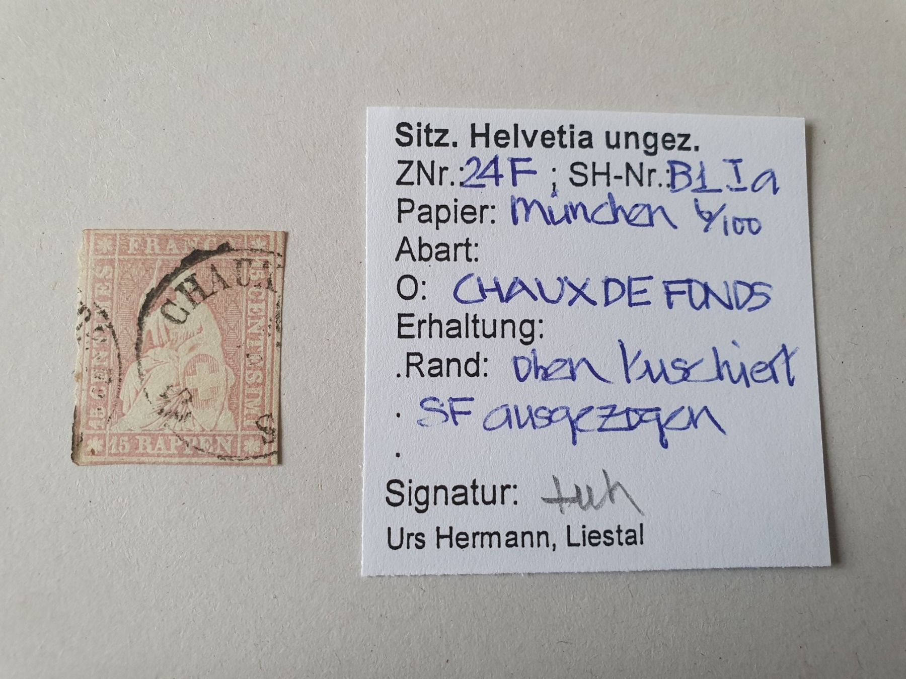 Tutti i francobolli: Strubel 24F Kat. 450.- Befund – Usato da Balgach venduto da SIMEON27 1