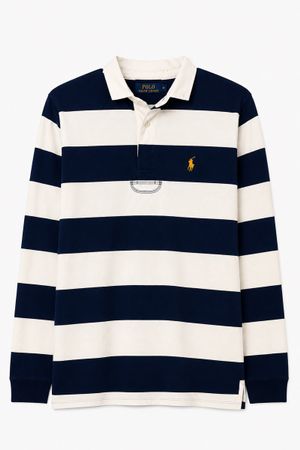Polo Ralph Lauren Rugby manches longues rayé bleu/blanc