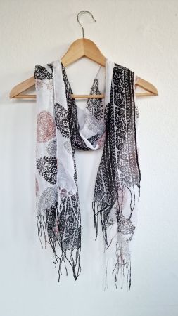 Leichter Damen Schal ca. 56cm x 154cm Weiss Schwarz Braun
