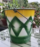Schöner Emaille Eimer grün weiss gelb Vintage Retro Deko ...