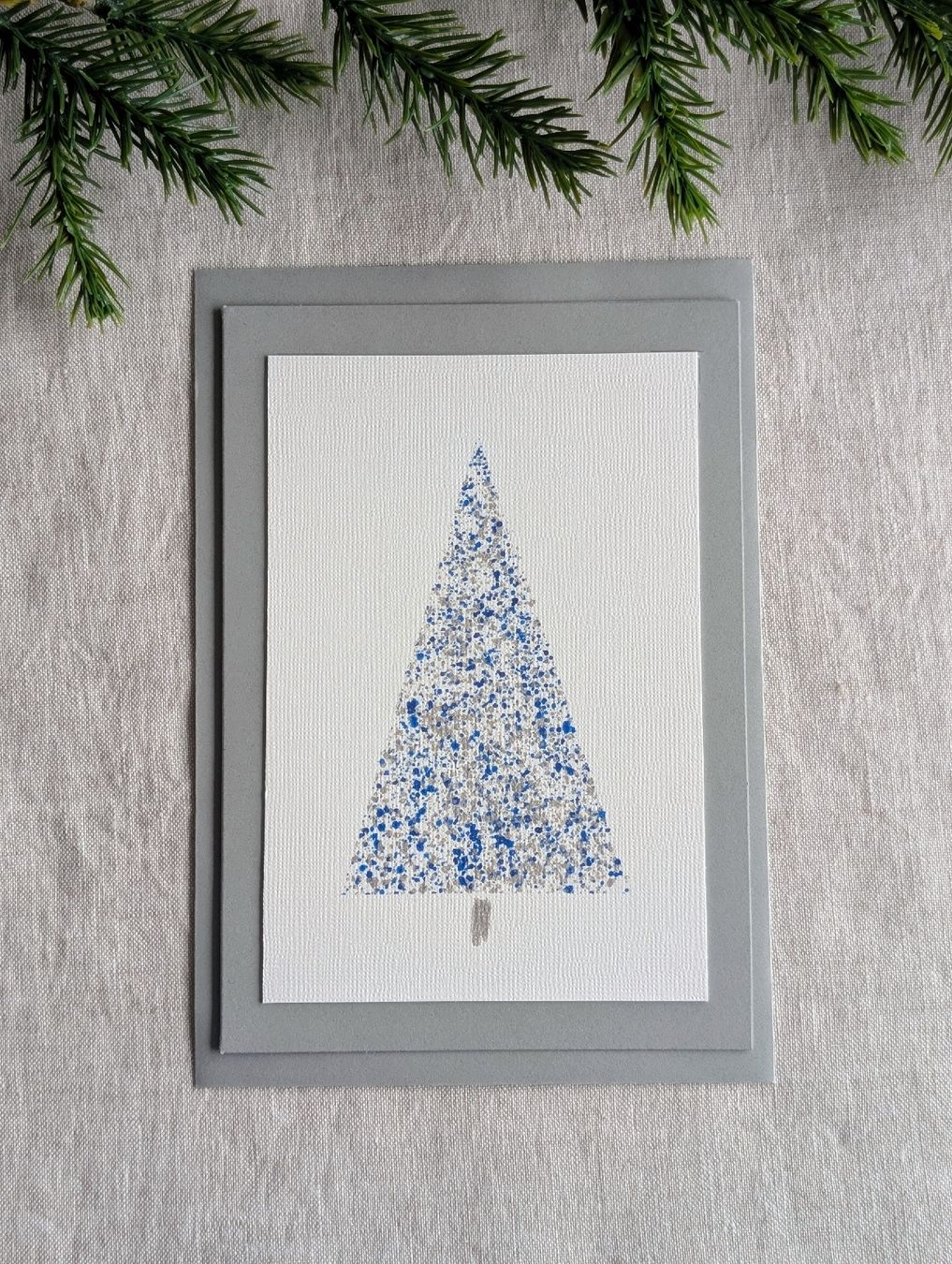 Karten: 2er Set Weihnachtskarten Handbemalt Tannenbaum Blau Silber – Neu und originalverpackt aus Winterthur von LaVieColor 5