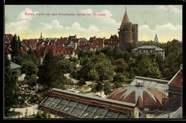 AK Basel, Partie aus dem Botanischen Garten mit Spalentor