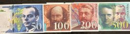 Reproduktion Franc Banknoten Sammlung, 50-500 Francs, Top!
