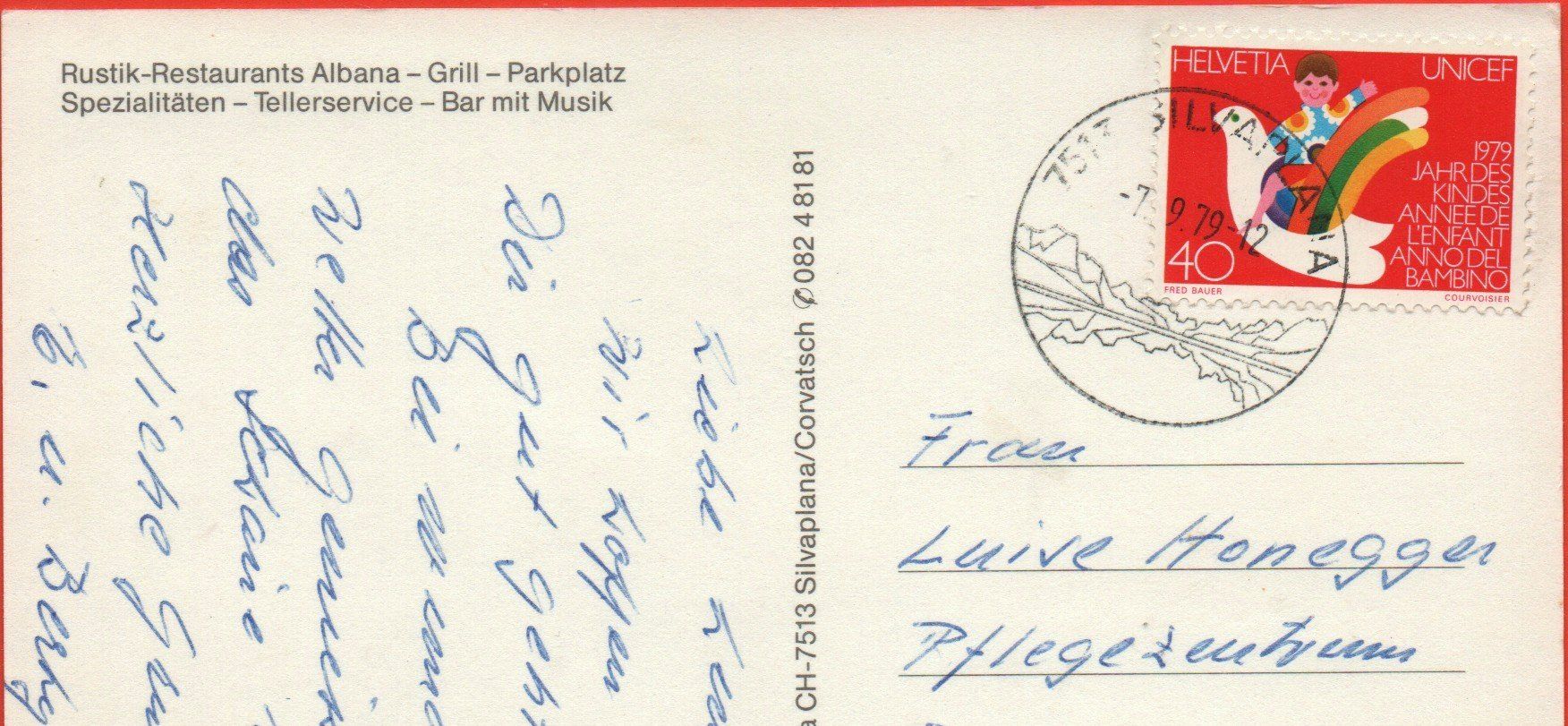Ansichtskarten: SILVAPLANA Rustik-Restaurants Albana - Grill - Parkplatz – Gebraucht aus Jona von philajona 1