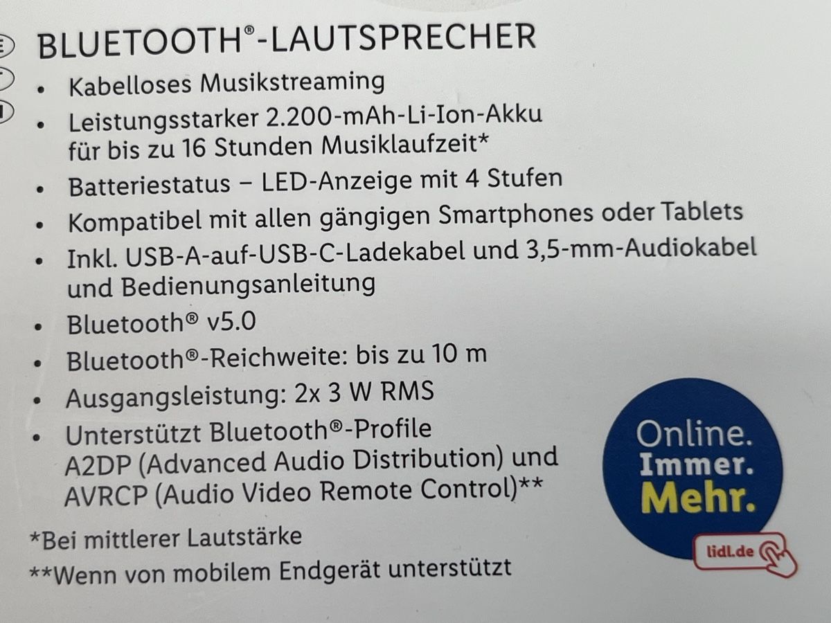 SilverCrest Casse acustiche: Silvercrest Bluetooth Lautsprecher SBL 4 A2 inkl. Kabel, 16h – Usato da Kehrsatz venduto da Fuedu0 6
