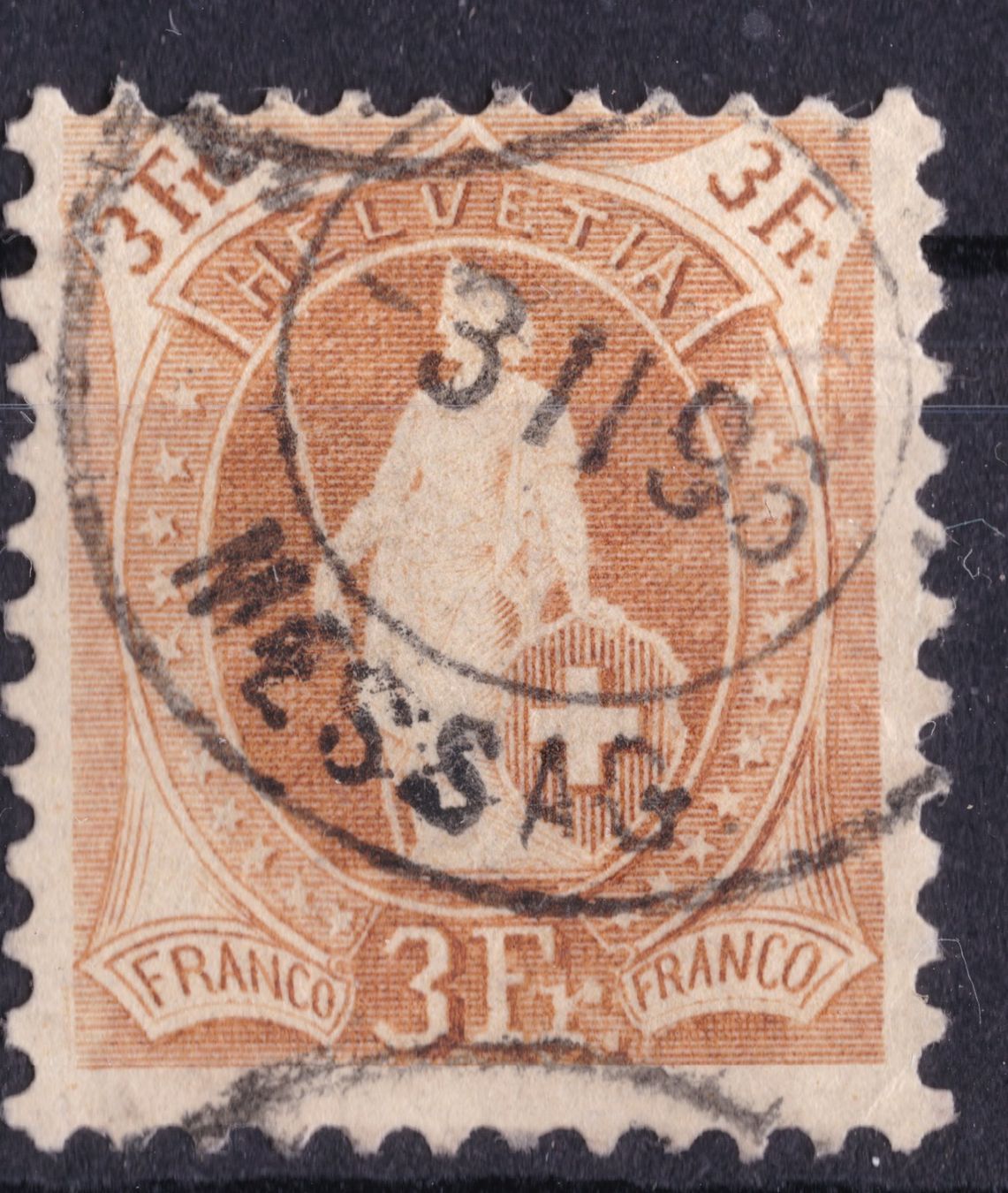 Alle Briefmarken: Stehende Helvetia 72D 1896 ev. St. Imier Messag. Datumfehler – Gebraucht aus Basel von riobar