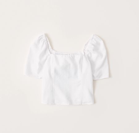 Damen Bluse in Weiss mit Puffärmel aus Leinenmischung