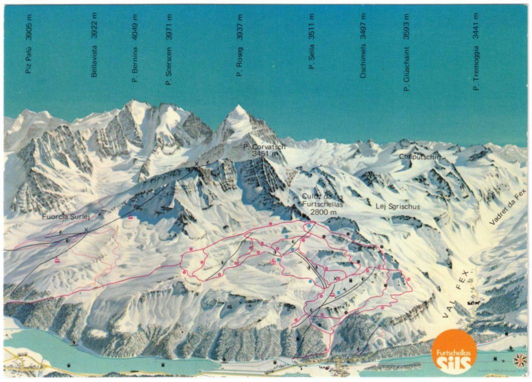 Ansichtskarten: Sils - Pistenplan – Gebraucht aus Binningen von Mountainrider