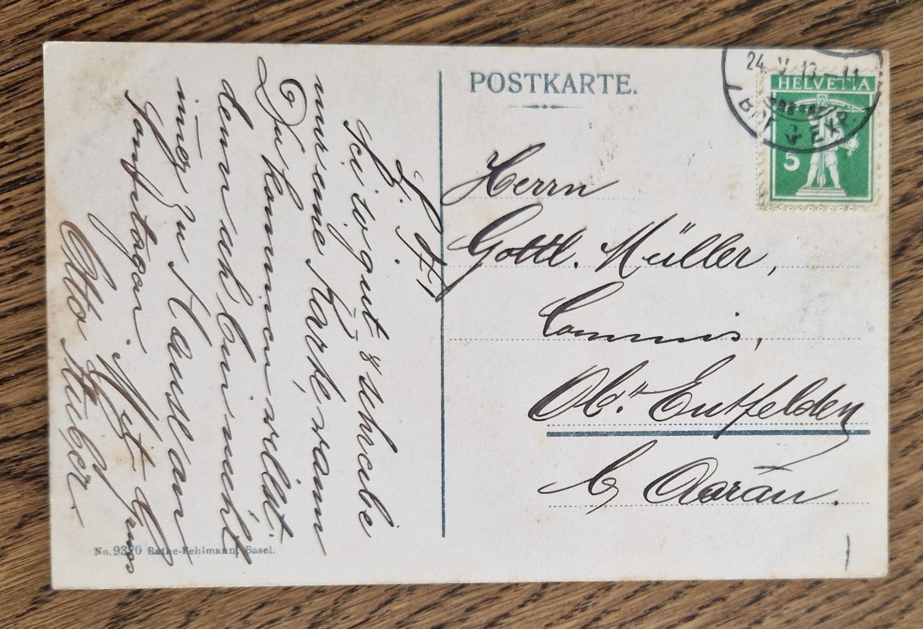 Cartoline postali: Rathaus Basel n. Oberentfelden 1913 – Usato da Ebikon venduto da Donar50 1