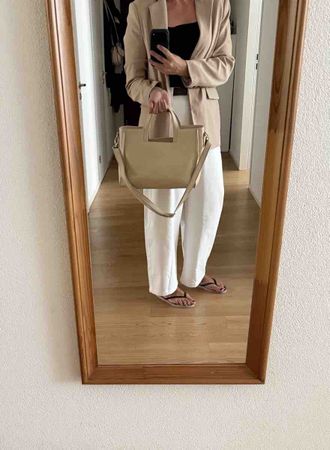 Handtasche Leder beige Handtasche mit Trageriemen guter Z...