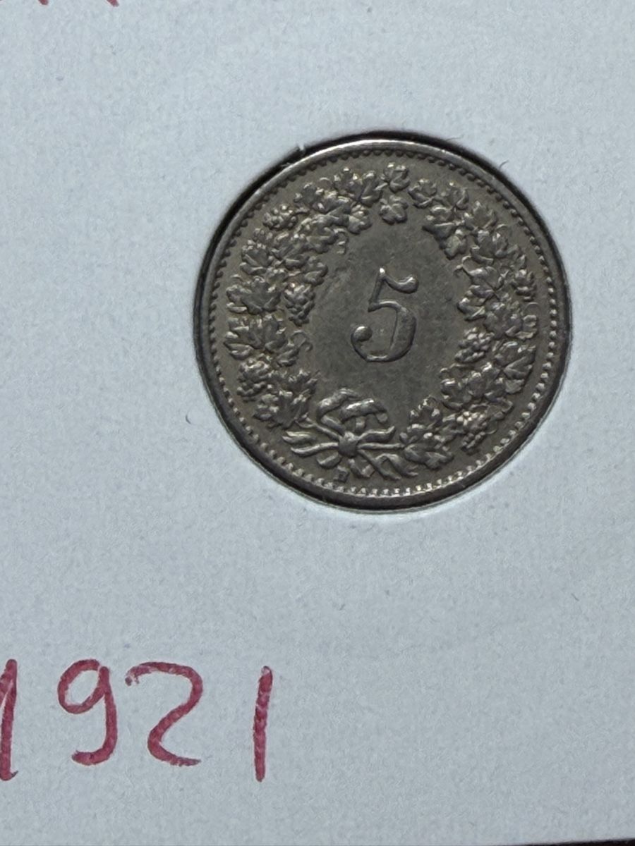 Tutti le monete: CH - 5 cts - 1921 – Usato da Payerne venduto da Mike1682