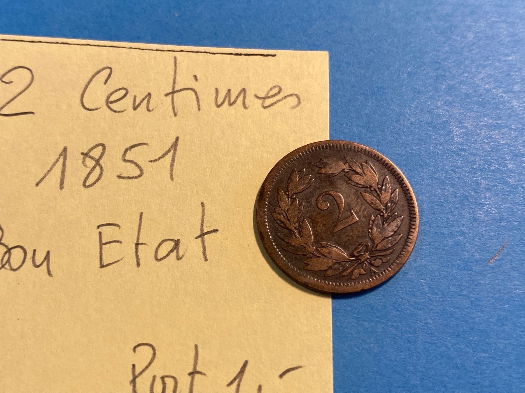 Tutti le monete: 2 CENTIMES 1851 - BON ETAT – Usato da genève venduto da GEnumist 2