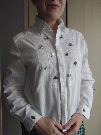 Vintage Gössi Embroidered White Blouse, Size 38