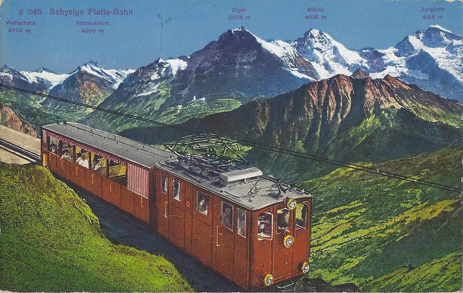 Cartoline postali: d   345   Schynige  Platte - Bahn mit Berner Alpen – Usato da Bütschwil venduto da Jackson1A