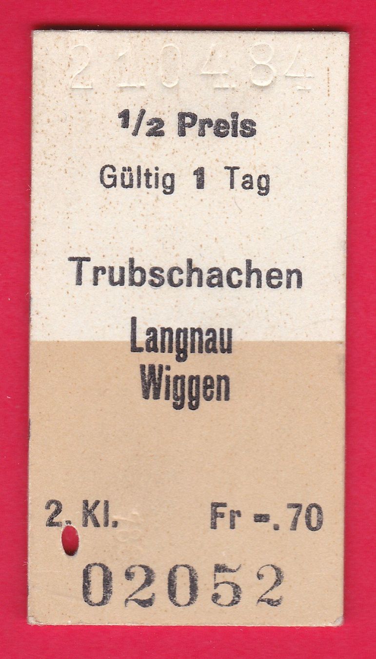 Biglietti: KARTON BILLETT, TRUBSCHACHEN - WIGGEN,2.KLASSE,EINFACH,HALBT – Usato da Oberrieden venduto da Gebirgsstelze