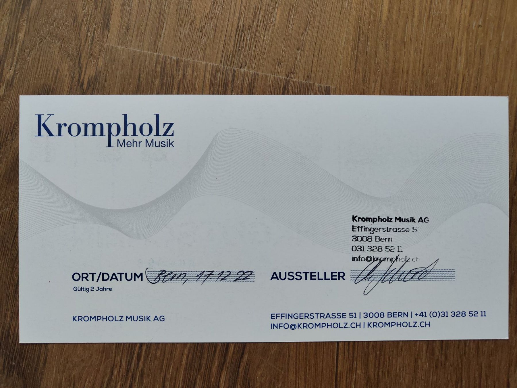 Buoni: Geschenkgutschein Krompholz Bern/Ittigen – Nuovo (secondo la descrizione) da Oberwangen b. Bern venduto da Lanzand 1