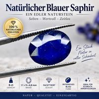 Natürlicher Blauer Saphir 6 ct Oval 11x9 mm facettiert
