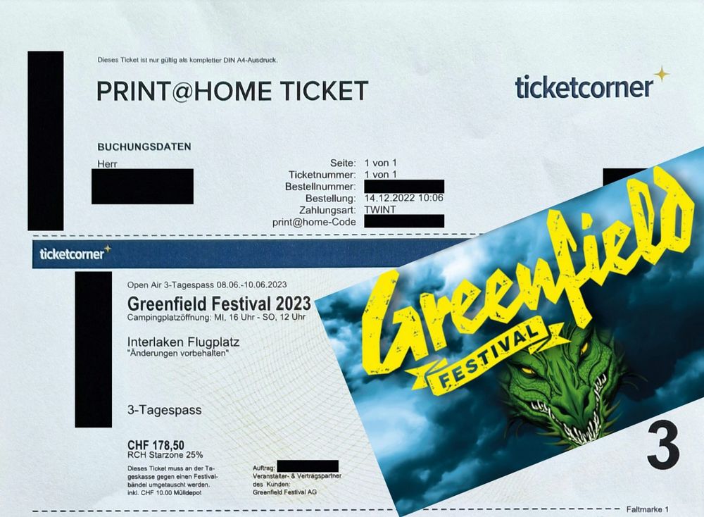Greenfield 2023 1 x 3Tagespass printhomeTicket Kaufen auf Ricardo