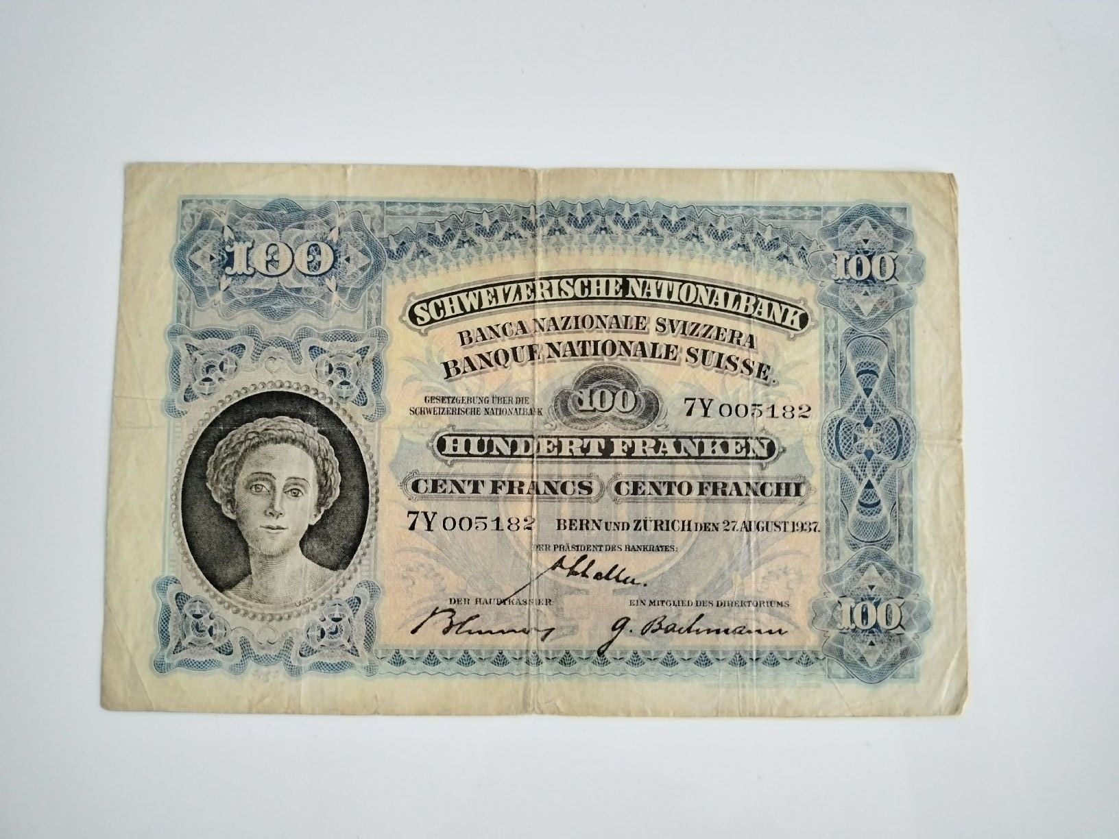 Banconote: 100 Franken Banknote 1937 – Usato da Oftringen venduto da spo_g5zw