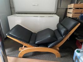 Handgefertigt Schaukel-Liege mit Lederbezug
