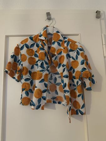 Kurzarmhemd Damen Orange Fruchtmuster Weiss Grösse S