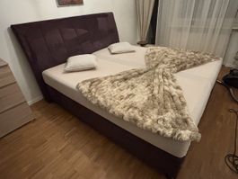 Doppelbett Boxspringbett lila Stoff guter Zustand