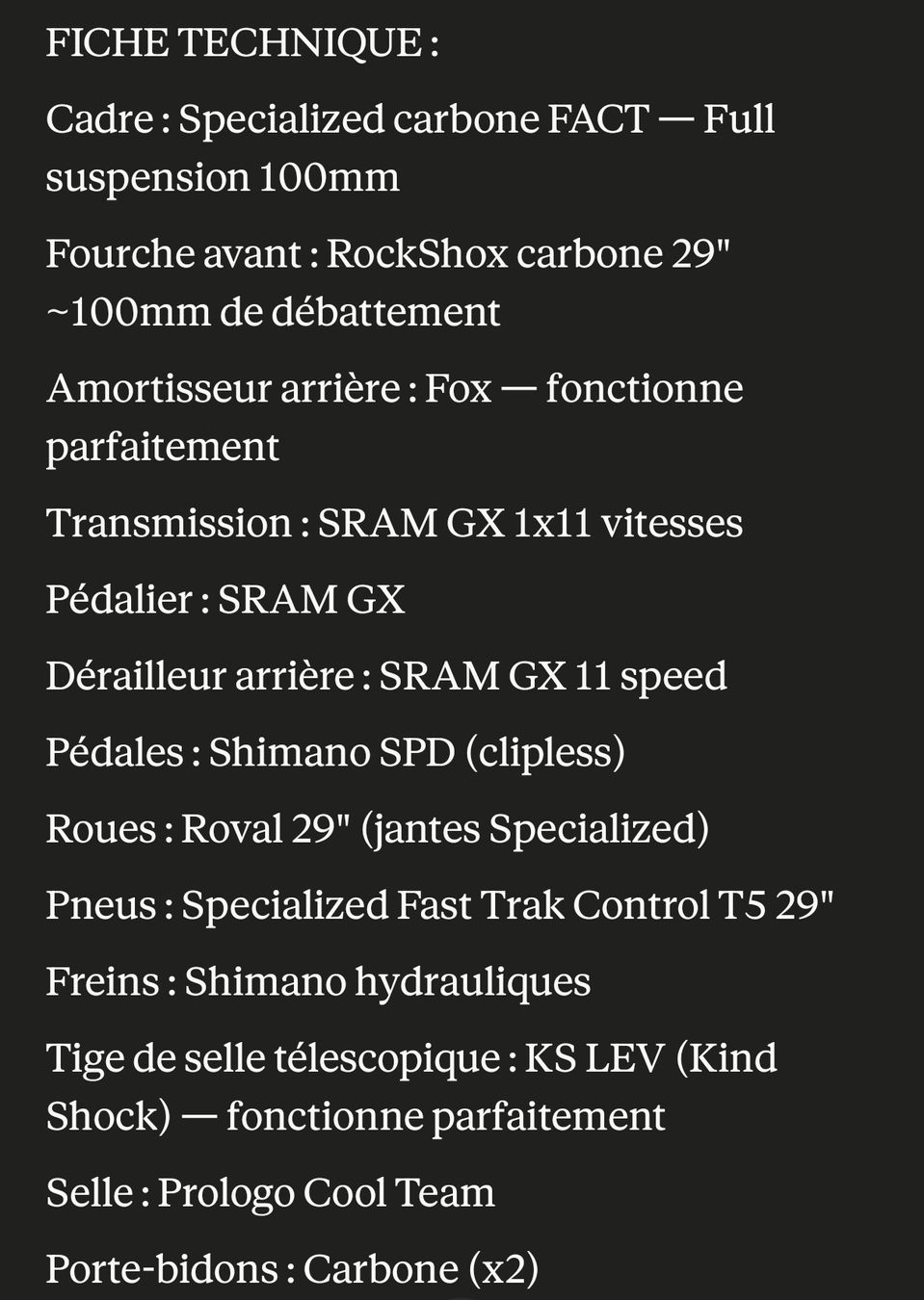 Specialized Biciclette: VTT Specialized Epic Carbone 29" Full Suspension négociable – Usato da Collombey venduto da loubilou 4
