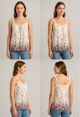 🌸 Top mit Rüschen-Trägern & Blumenprint – Gr. S  Luftiges