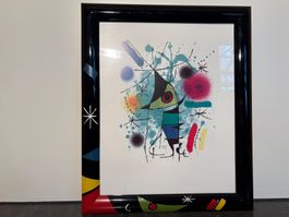 Miró-Style Kunstdruck mit handbemaltem Unikat-Rahmen