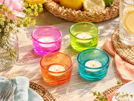 5x Bunte Teelichthalter aus Glas – Ø 4.5 cm – Sommer