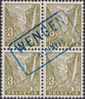WENGEN 1936, attraktiver Bahnpost-O auf Nr.194 (Viererblock)