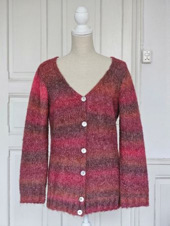 Warme Vintage Strickjacke Wolle Rot Pink Orange