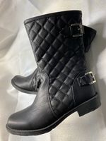 Damen Stiefel schwarz gesteppt mit Schnallen wenig getragen
