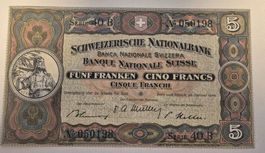 5 Franken Note Wilhelm Tell 1949 Nr. 050198 ab  1 Fr. !!