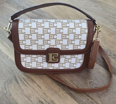 Enrico Coveri Umhaengentasche Logo Muster beige/braun neu