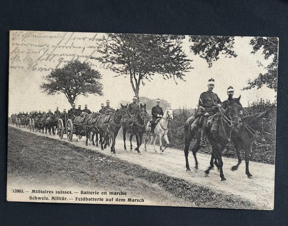 Cartoline postali: SCHWEIZER ARMEE FELDBATTERIE AUF DEM MARSCH 1908 – Usato da Ostermundigen venduto da crazy-horse-1840