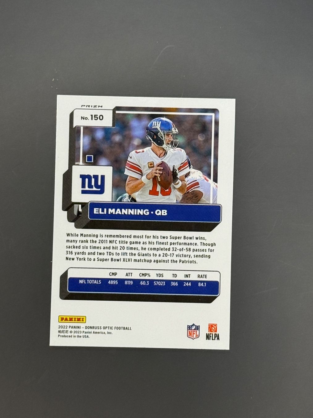 Panini Carte collezionabili: Eli Manning 2022 Donruss Optic Silver Holo Prizm – Usato da Malters venduto da cap.design_ 1