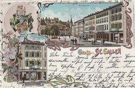 St.Gallen-Marktgasse-Litho-Karte gelaufen 1903