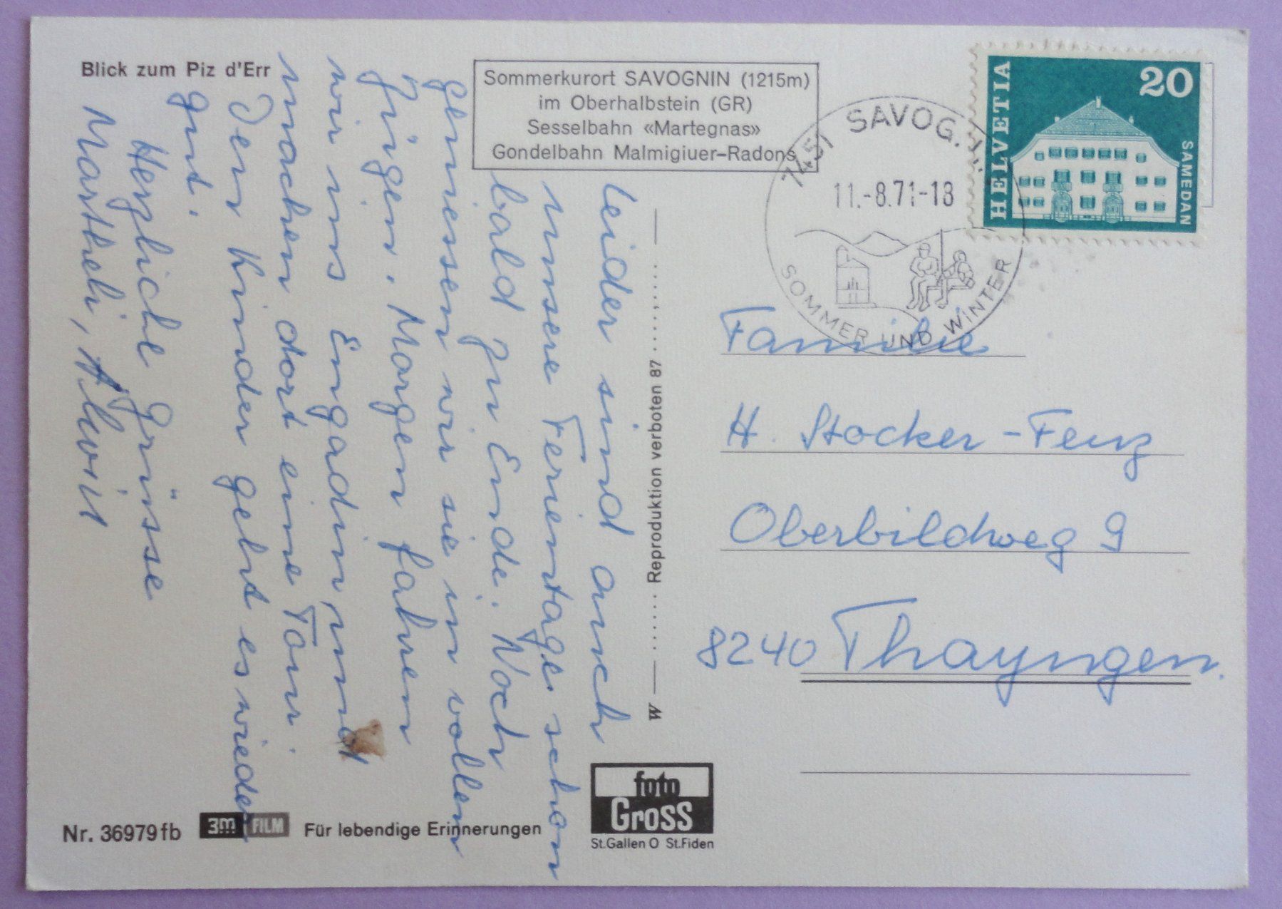 Cartoline postali: Blick zum Piz d'Err – Difettoso da Fétigny venduto da Billy2miny 1
