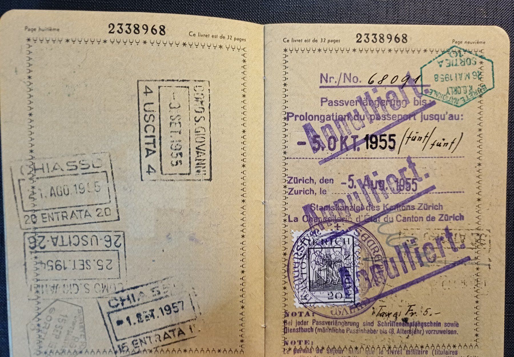 Documenti: Antiker SCHWEIZER PASS Zürich 1954 – Usato da Brittnau venduto da simionius 3