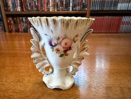 Vase Porzellan Blumenmuster Goldrand guter Zustand 12cm