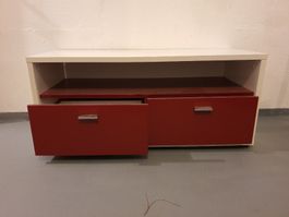TV-Lowboard rot-weiss, mit 2 Schubladen