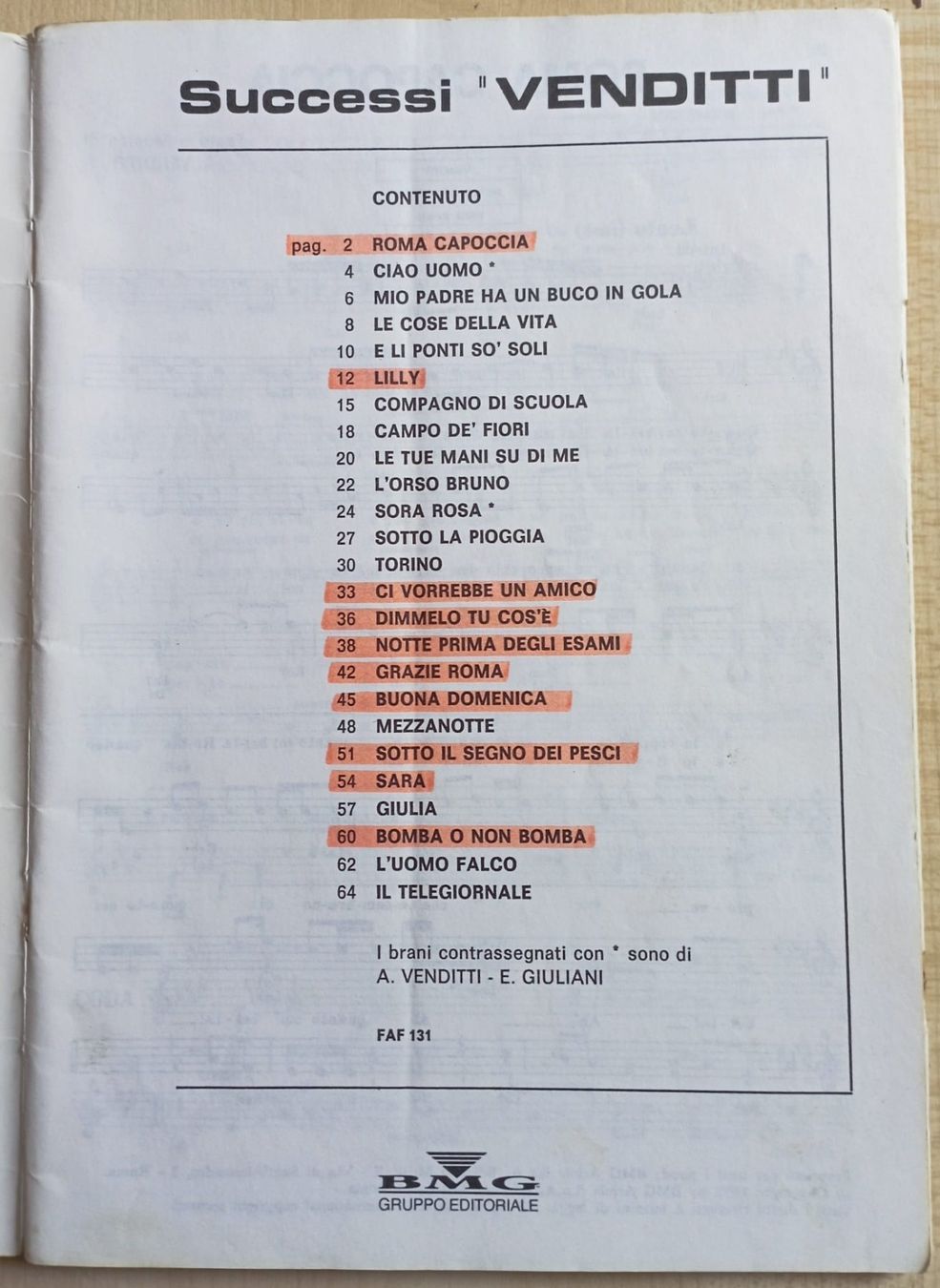 Libri: Antonello Venditti "i successi" - Songbuch – Usato da Neuenhof venduto da Cassiopala 1