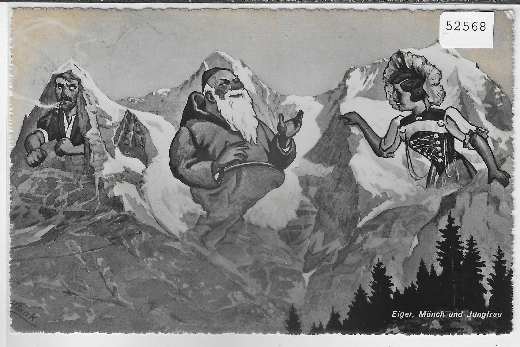 Ansichtskarten: Eiger, Mönch und Jungfrau als Menschen – Gebraucht aus Ettingen von Kartenplanet