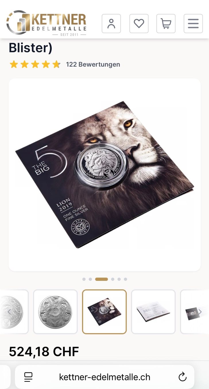 Tutti le monete: Südafrika 2019 - Big Five - Lion / Löwe – Nuovo e nell'imballaggio originale da Neuendorf venduto da connoisseur