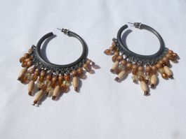 Grosse Vintage Ohrstecker mit Holzanhänger, Modeschmuck