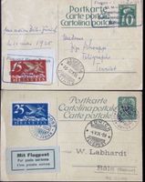 Zwei Ansichtskarten mit Flugpoststempel 1925 und 1924