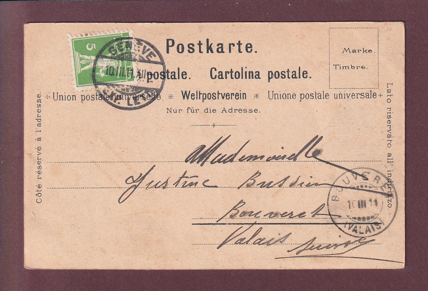 Ansichtskarten: Souvenir de GENEVE - 1911 Litho Schlumpf – Gebraucht aus Pully von nicecards 1