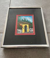 Gemälde mit Rahmen, Motiv Haus mit Tor, Originalbild